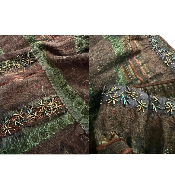 Future Paradise by Anthropologie Brown & Green Beaded Boho Fairy Midi Skirt 10/M - Picture 7 of 8